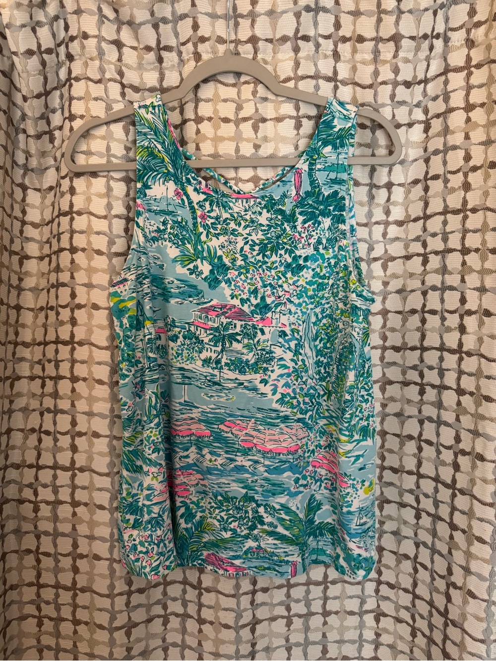 Lilly Pulitzer Aqua Tropical Scene Tank with Pink Accents